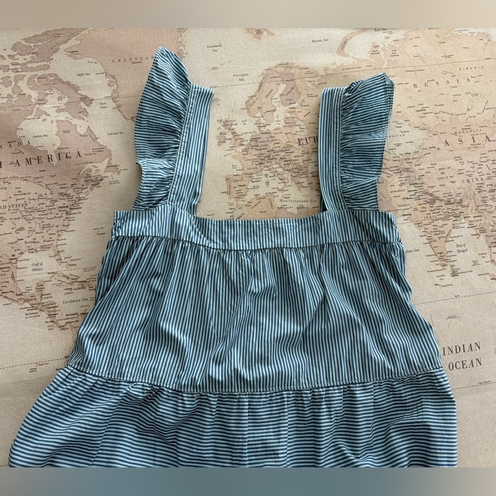 Nation LTD Los Angeles Camille Blue Striped Sundress M Flutter Sleeve Midi Dress - Picture 7 of 14